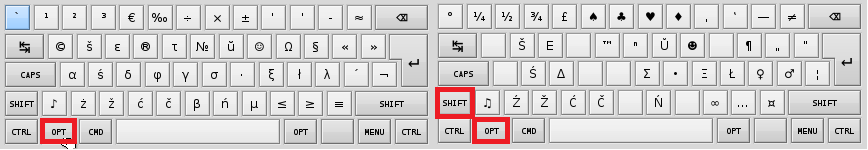 Opt-Shift слои раскладки беларуского языка в латинской транскрипции.